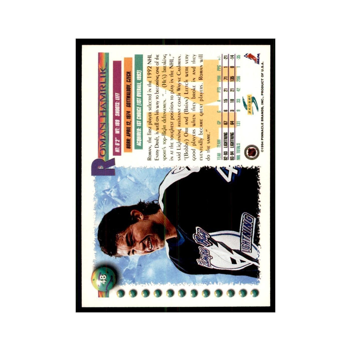Roman Hamrlik 1994 Score #48 Hockey Cards Hockey Card NM