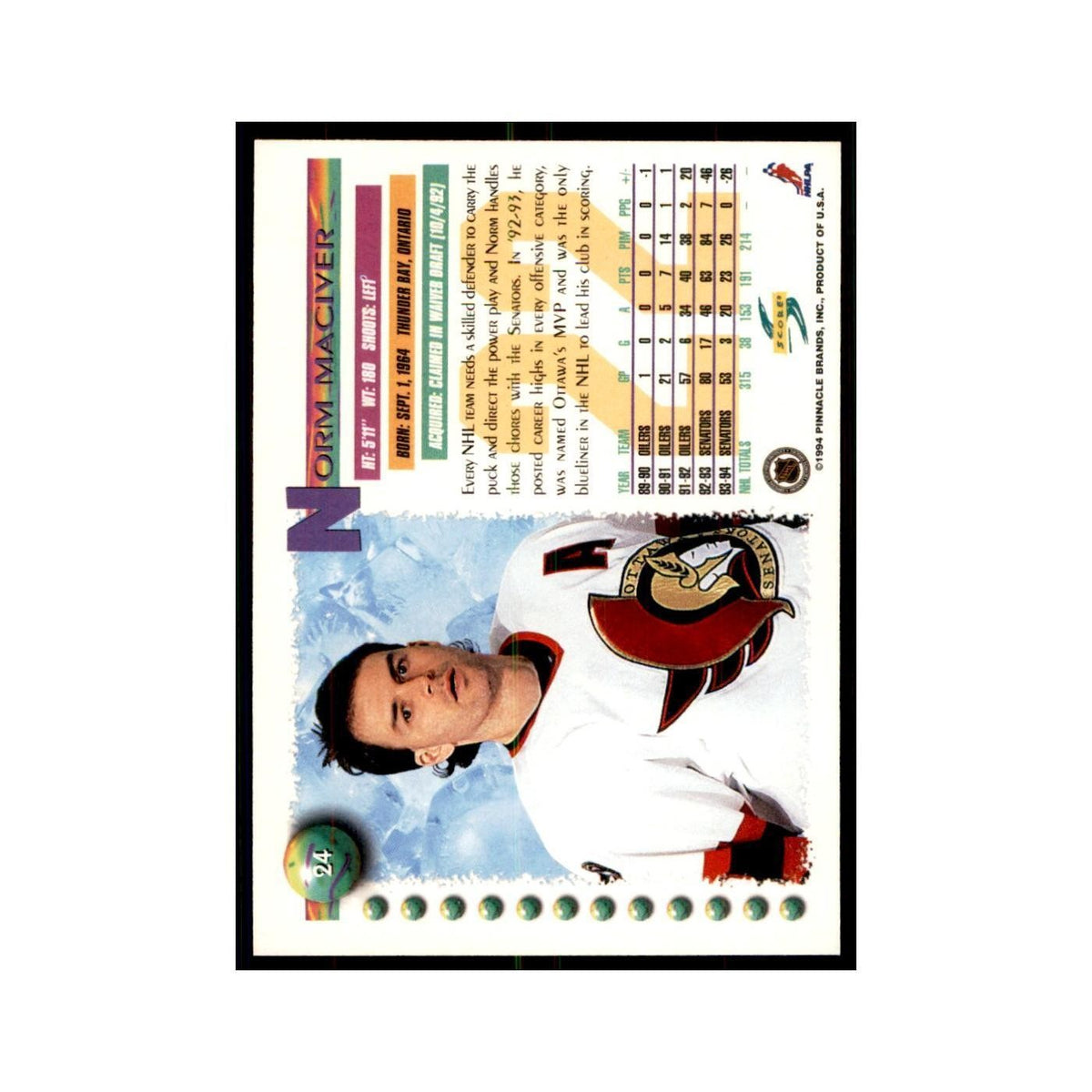 Norm Maciver 1994 Score #24 Hockey Cards Hockey Card NM