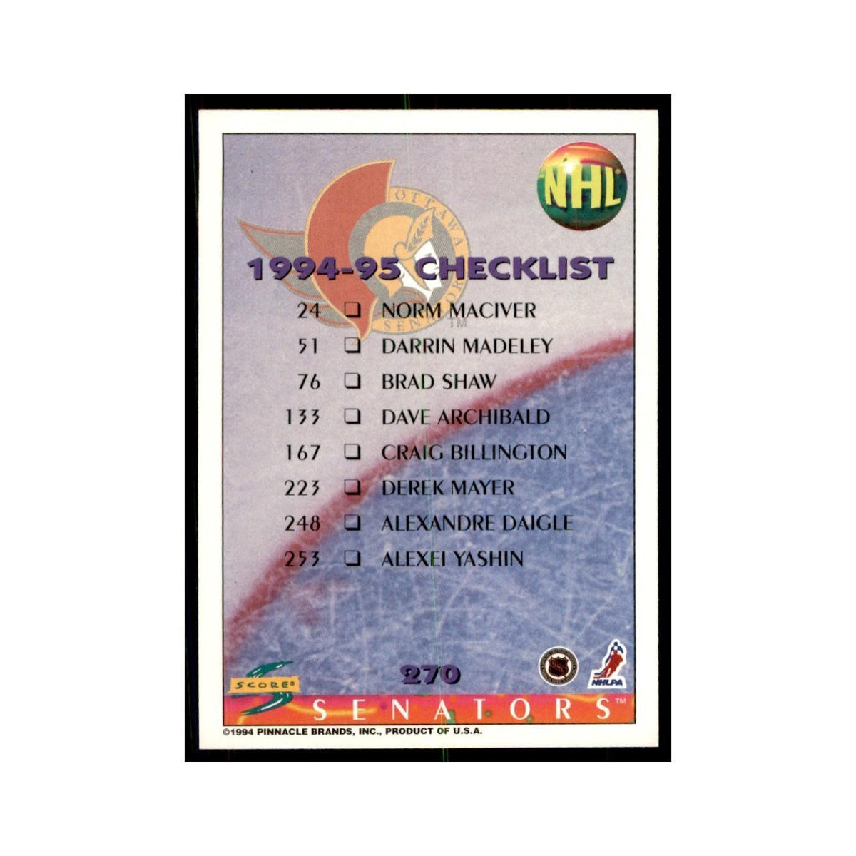 Checklist 1994 Score #270 Hockey Cards Hockey Card NM