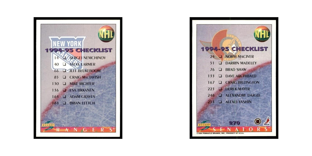 Checklist 1994 Score #270 Hockey Cards Hockey Card NM