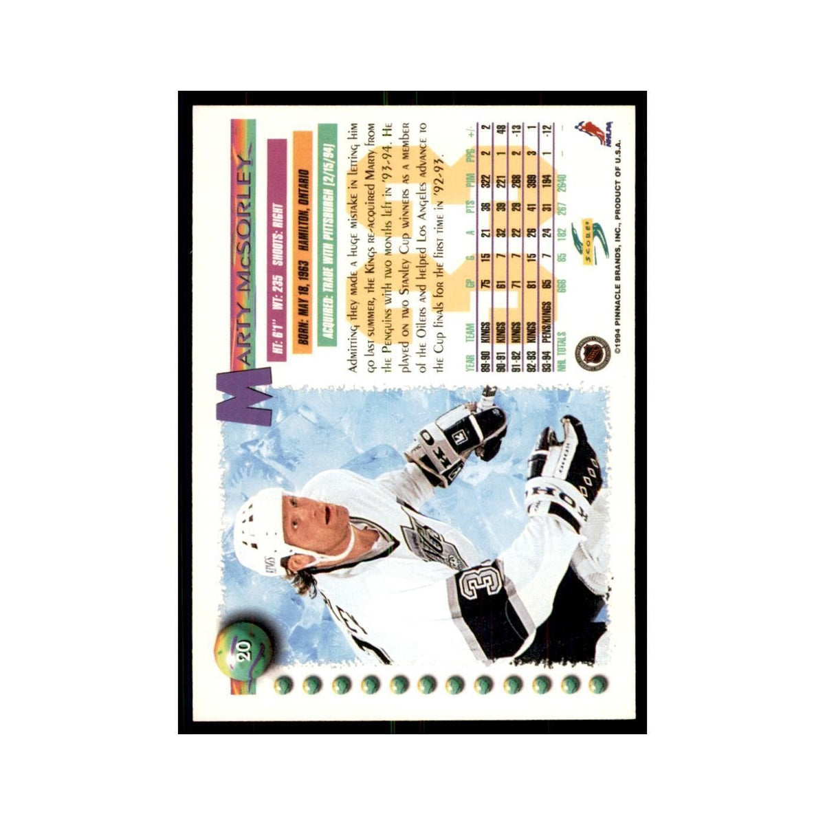 Marty McSorley 1994 Score #20 Hockey Cards Hockey Card NM