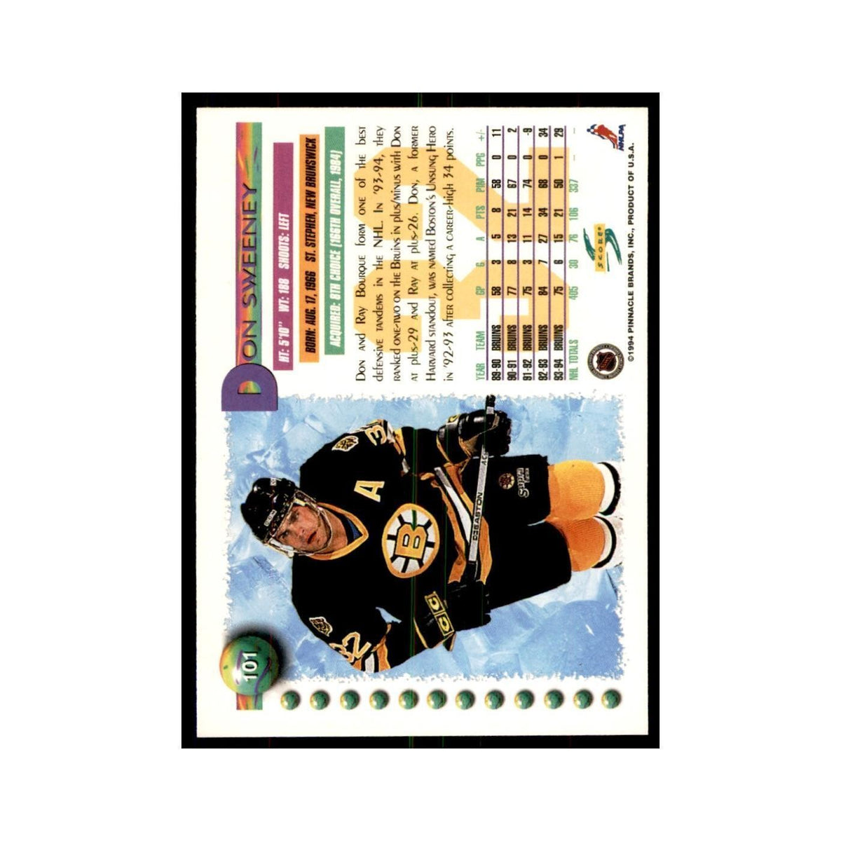 Don Sweeney 1994 Score #101 Hockey Cards Hockey Card NM
