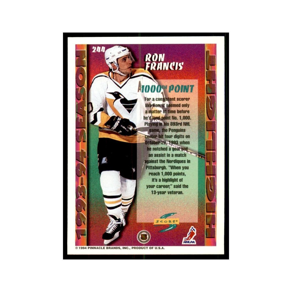 Ron Francis 1994 Score #244 Hockey Cards Hockey Card NM