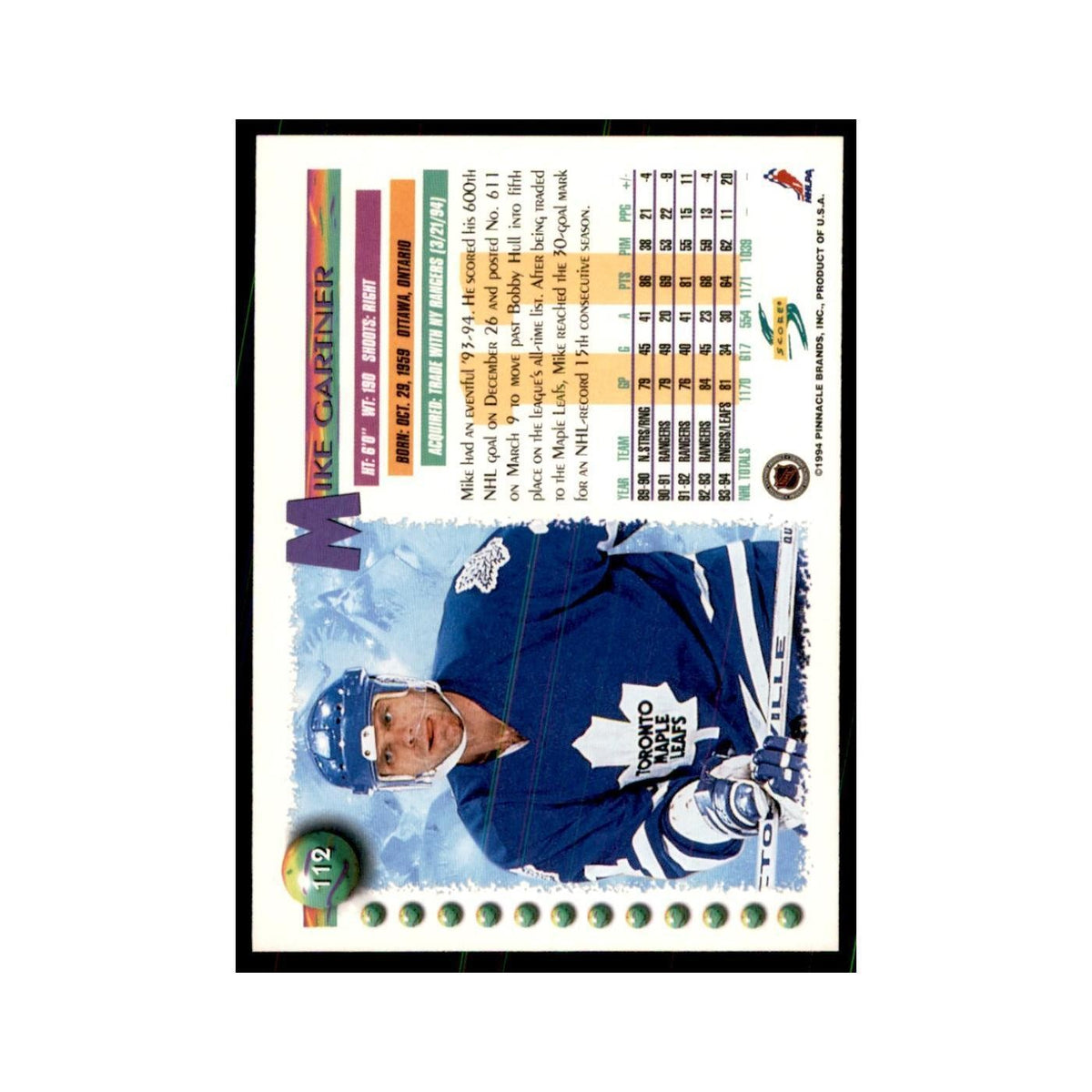 Mike Gartner 1994 Score #112 Hockey Cards Hockey Card NM