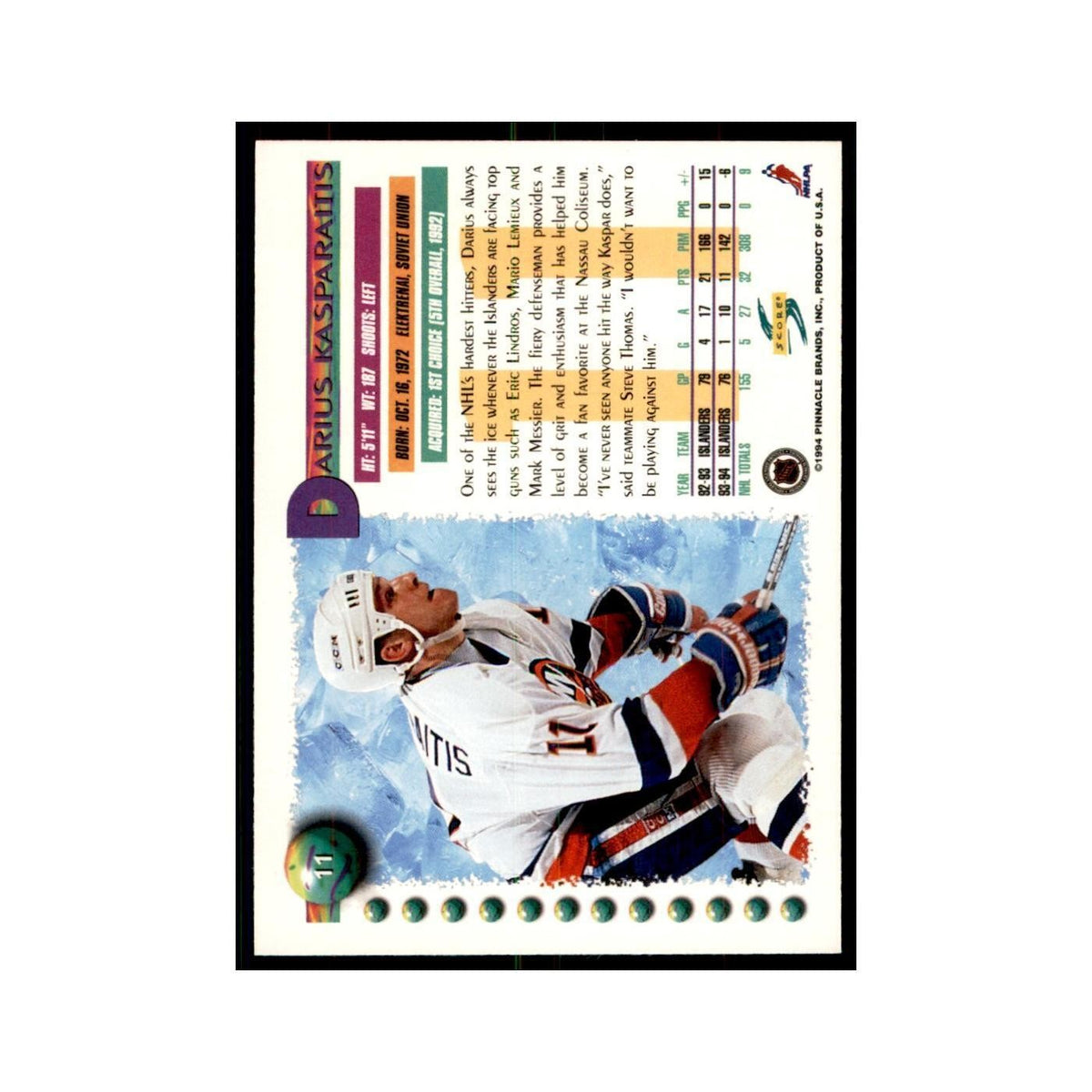 Darius Kasparaitis 1994 Score #11 Hockey Cards Hockey Card NM