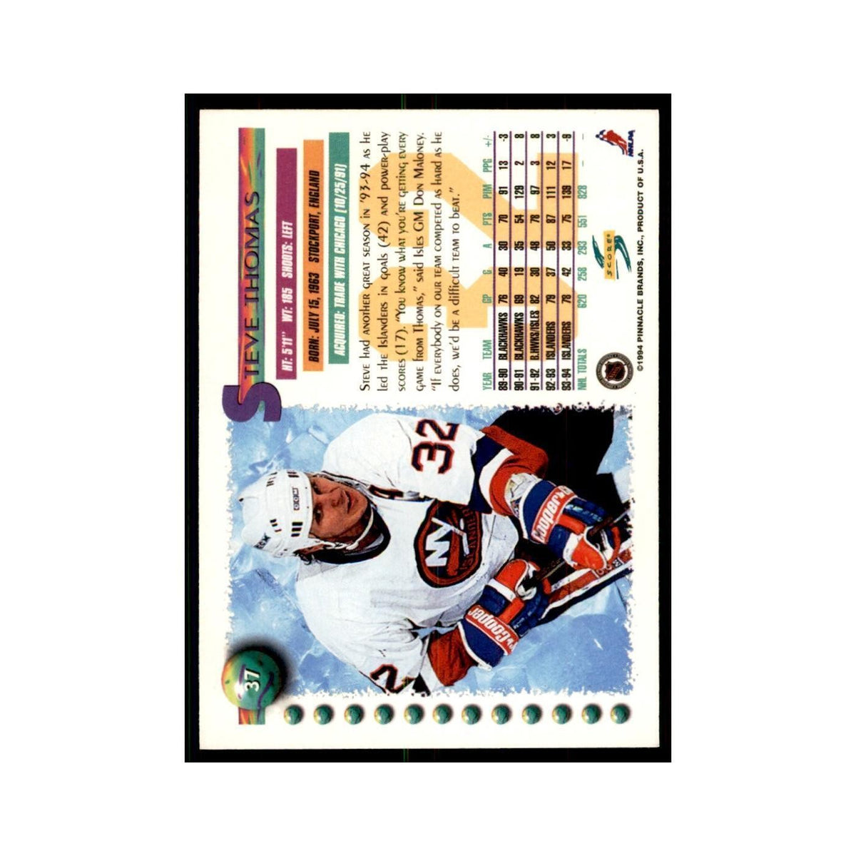 Steve Thomas 1994 Score #37 Hockey Cards Hockey Card NM