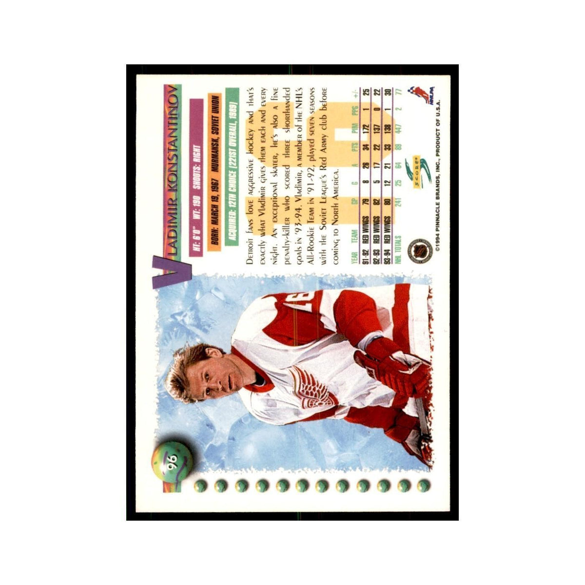 Vladimir Konstantinov 1994 Score #96 Hockey Cards Hockey Card NM