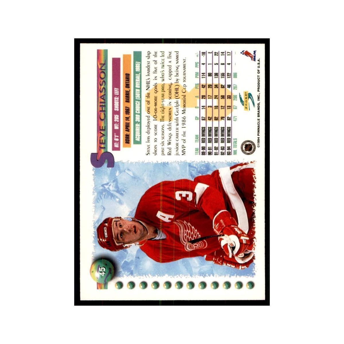 Steve Chiasson 1994 Score #45 Hockey Cards Hockey Card NM