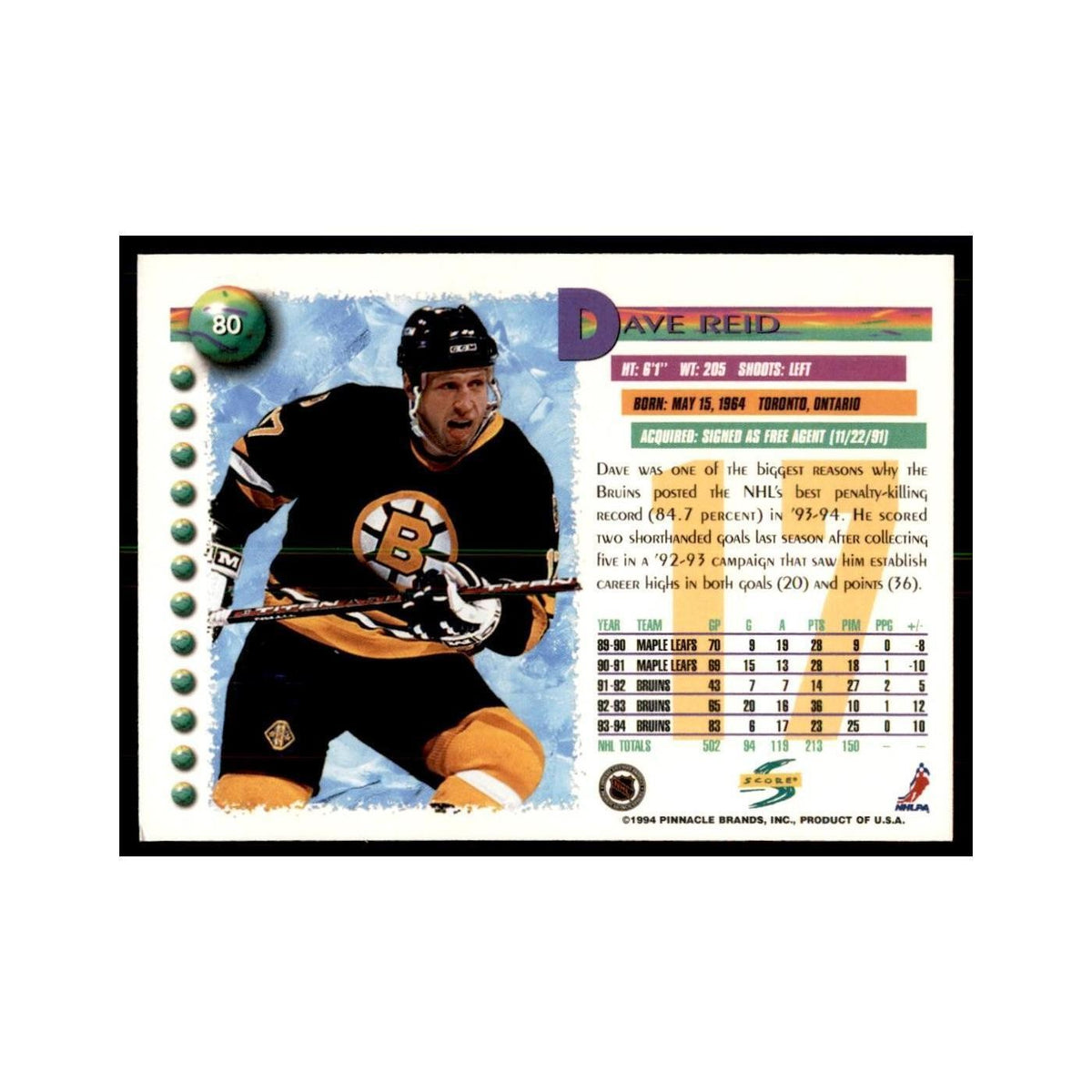 Dave Reid 1994 Score #80 Hockey Cards Hockey Card NM