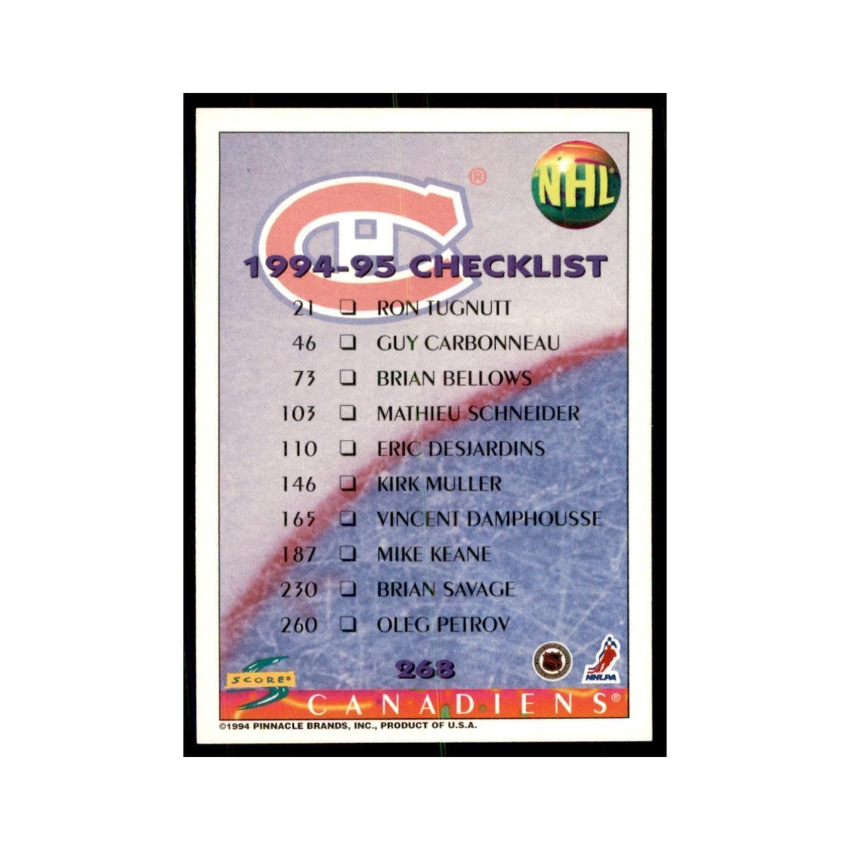 Checklist 1994 Score #268 Hockey Cards Hockey Card NM