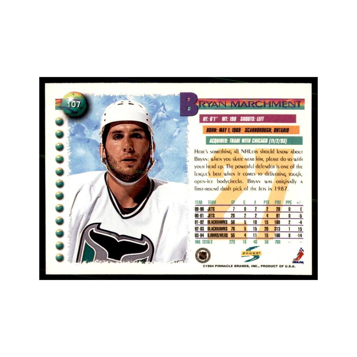 Bryan Marchment 1994 Score #107 Hockey Cards Hockey Card NM