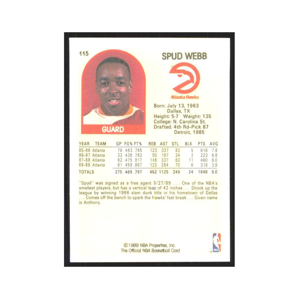 Spud Webb 1989 NBA Hoops #115 Atlanta Hawks Basketball Card NM