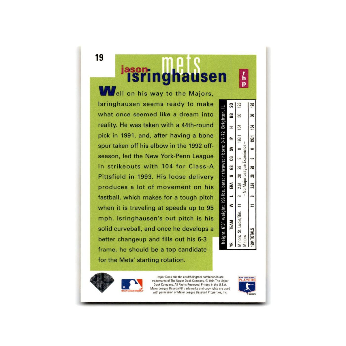Jason Isringhausen Rookie 1995 Collector's Choice SE #19 New York Mets NM