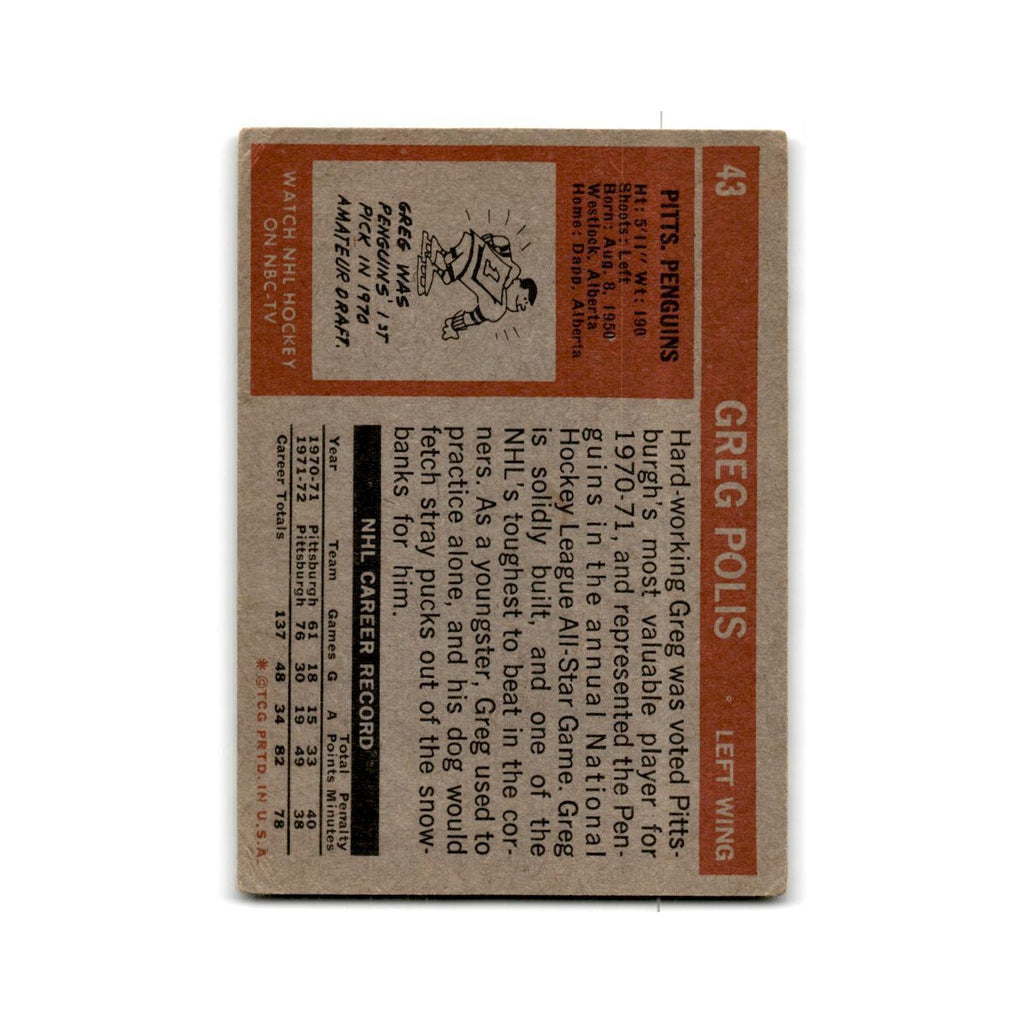 1972 Topps Greg Polis Pittsburgh Penguins #43