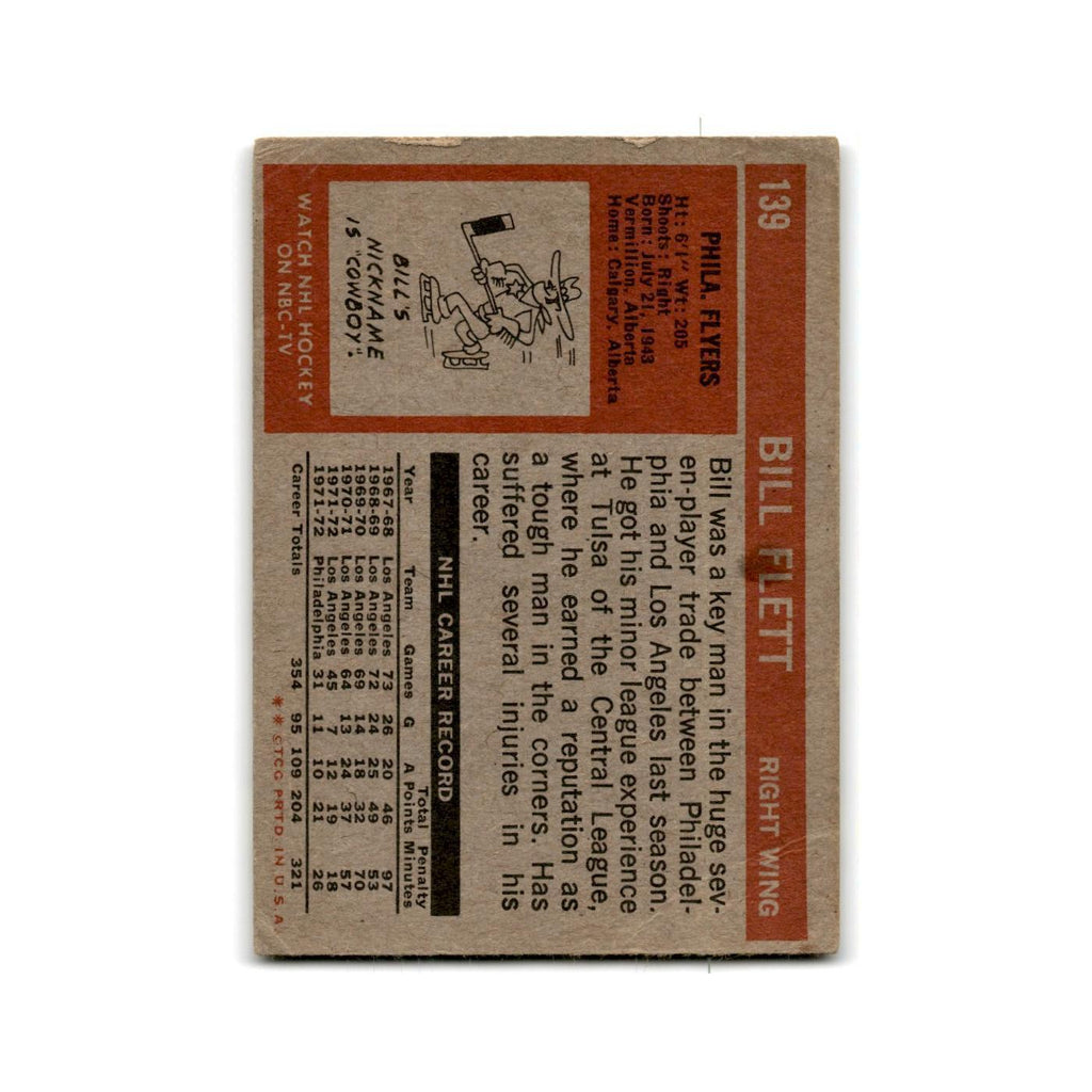 1972 Topps Bill Flett Philadelphia Flyers #139