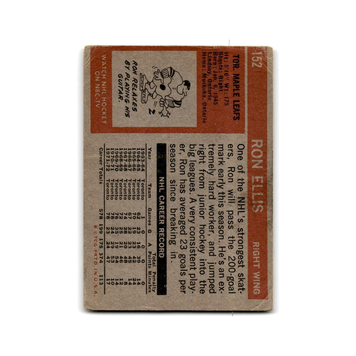 1972 Topps Ron Ellis Toronto Maple Leafs #152