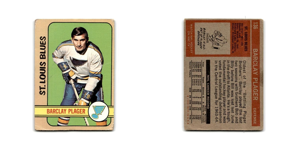 1972 Topps Barclay Plager St. Louis Blues #136