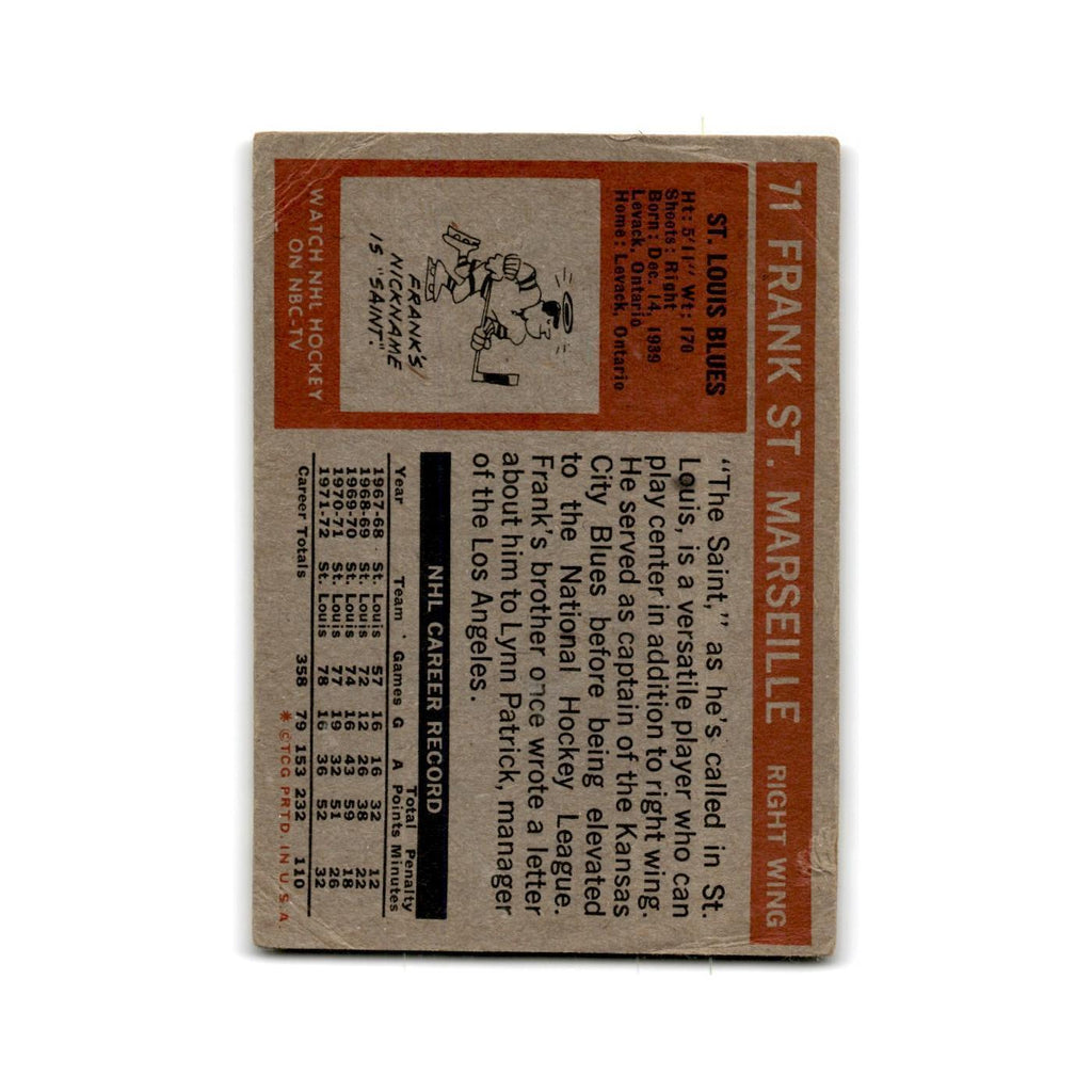 1972 Topps Frank St. Marseille St. Louis Blues #71