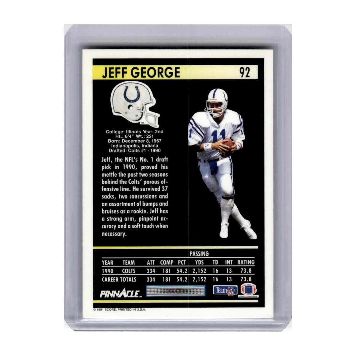 1991 Pinnacle Jeff George Colts #92