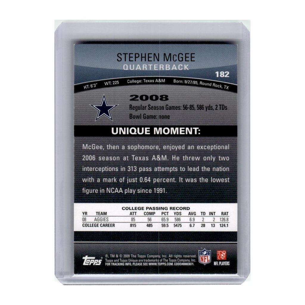 2009 Topps Unique Stephen McGee RC Cowboys #182