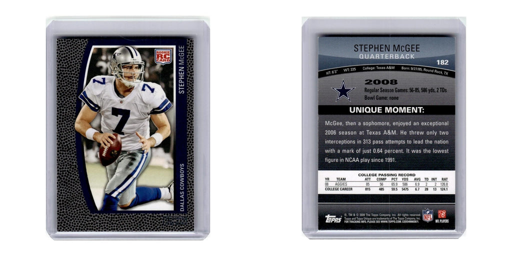 2009 Topps Unique Stephen McGee RC Cowboys #182