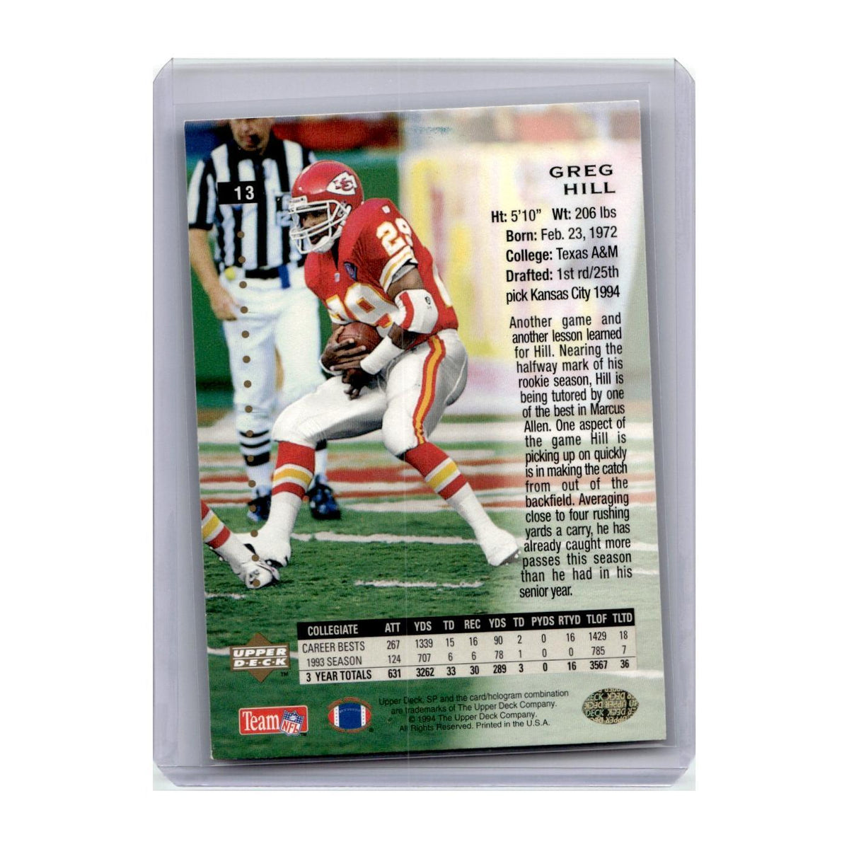 1994 SP Premier Prospects Greg Hill RC Chiefs #13