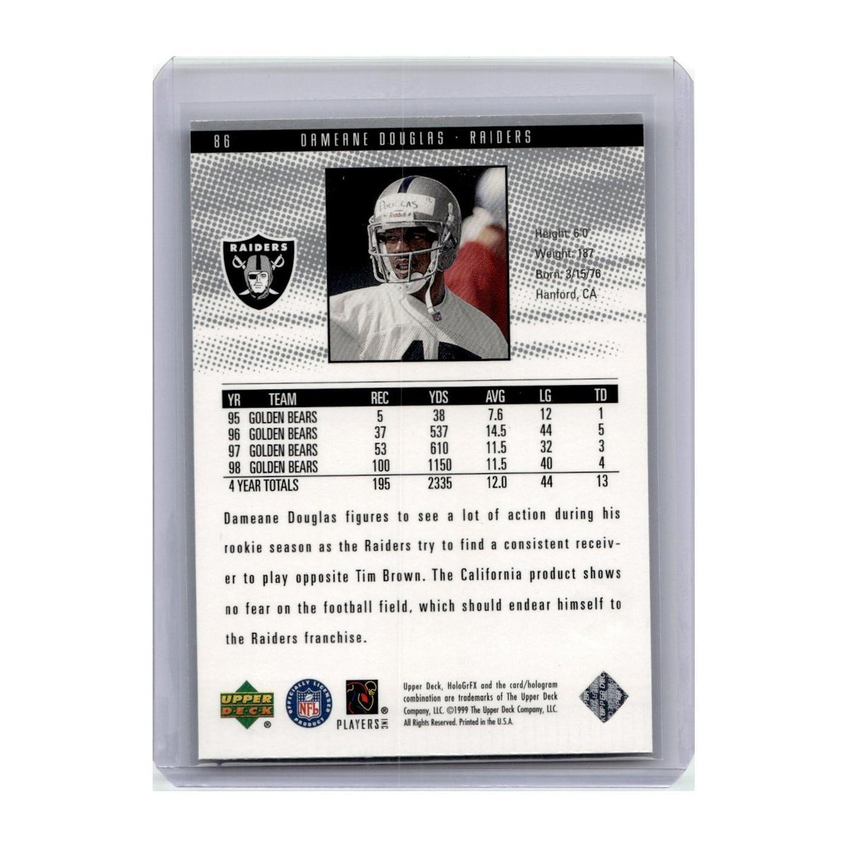 1999 Upper Deck HoloGrFX Dameane Douglas RC Raiders #86