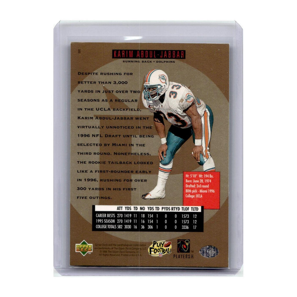 1996 SP Premier Prospects Karim Abdul-Jabbar Dolphins #16