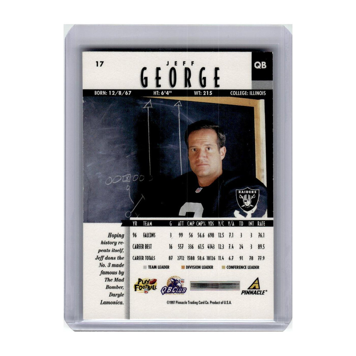 1997 Pinnacle Jeff George Raiders #17