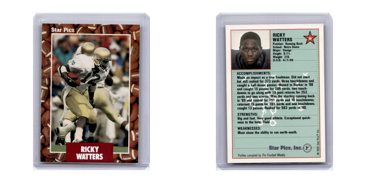1991 Star Pics Ricky Watters Notre Dame Fighting Irish #39