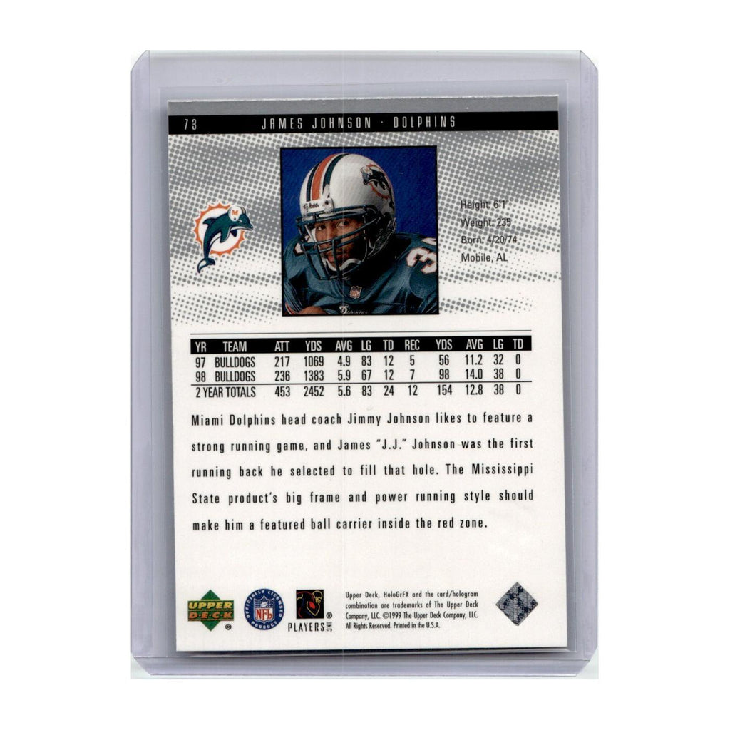 1999 Upper Deck HoloGrFX James Johnson RC Dolphins #73