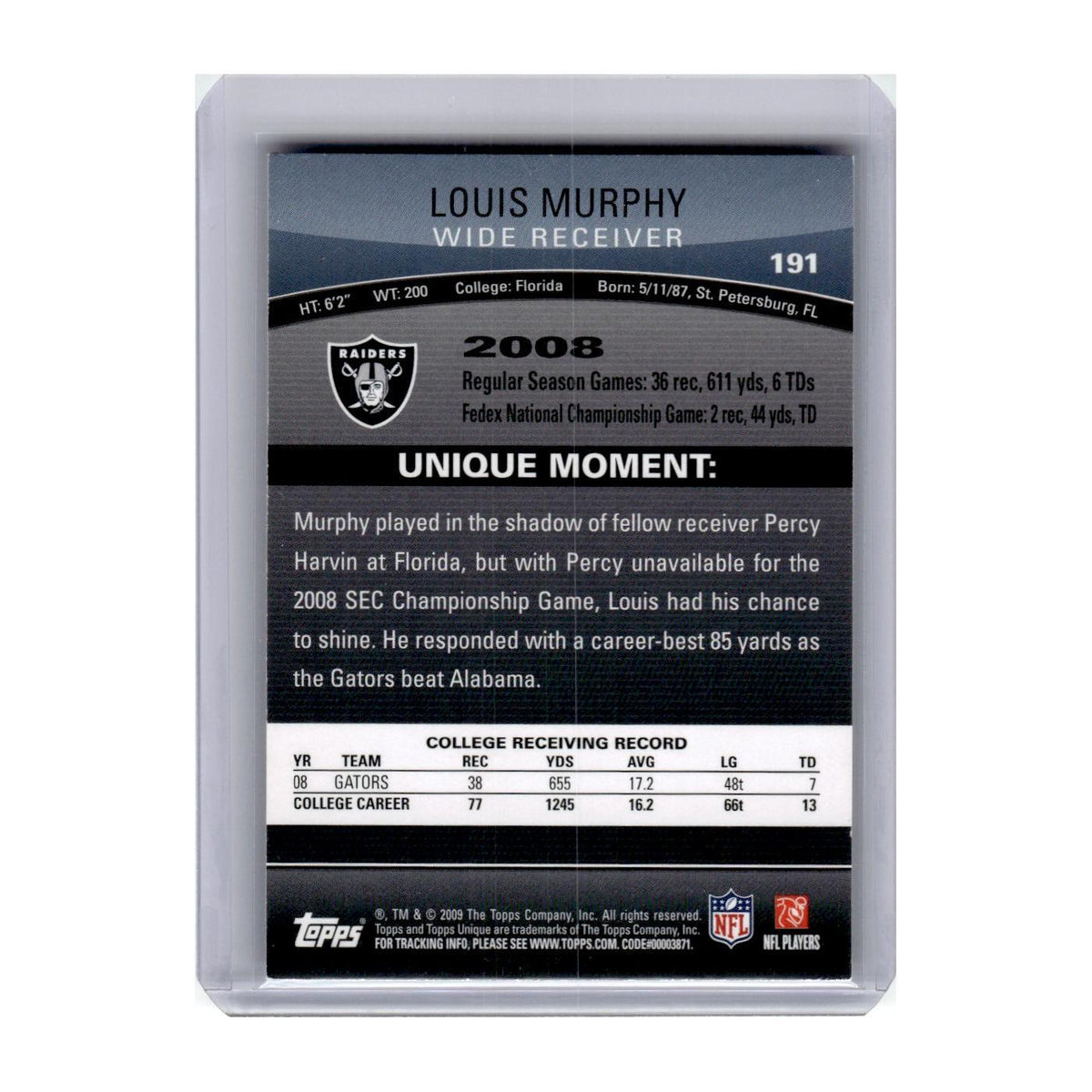 2009 Topps Unique Louis Murphy RC Raiders #191