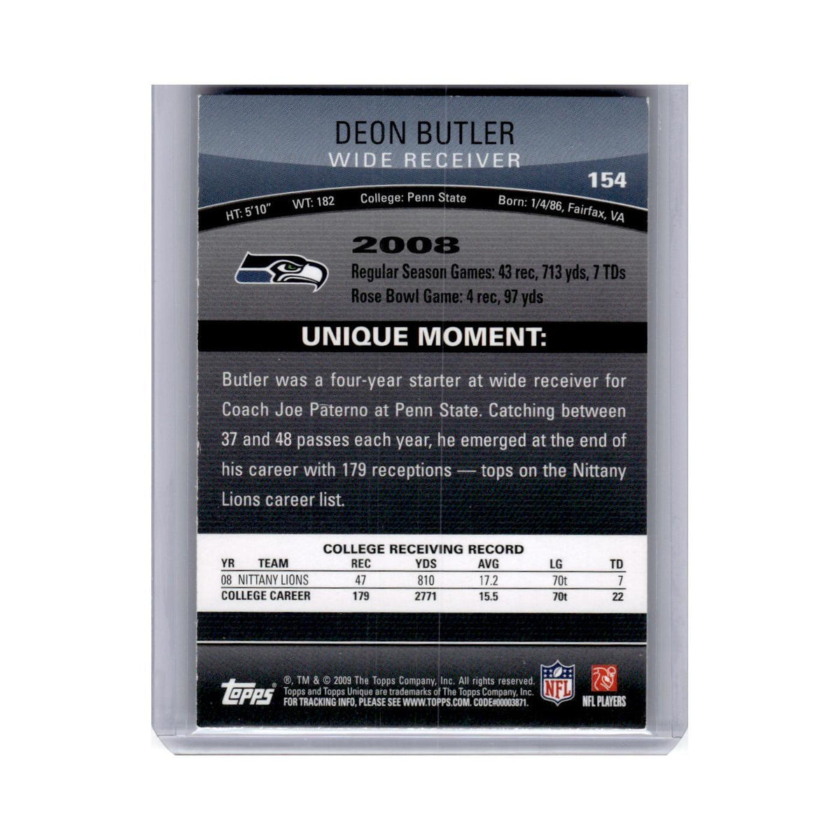 2009 Topps Unique Deon Butler RC Seahawks #154