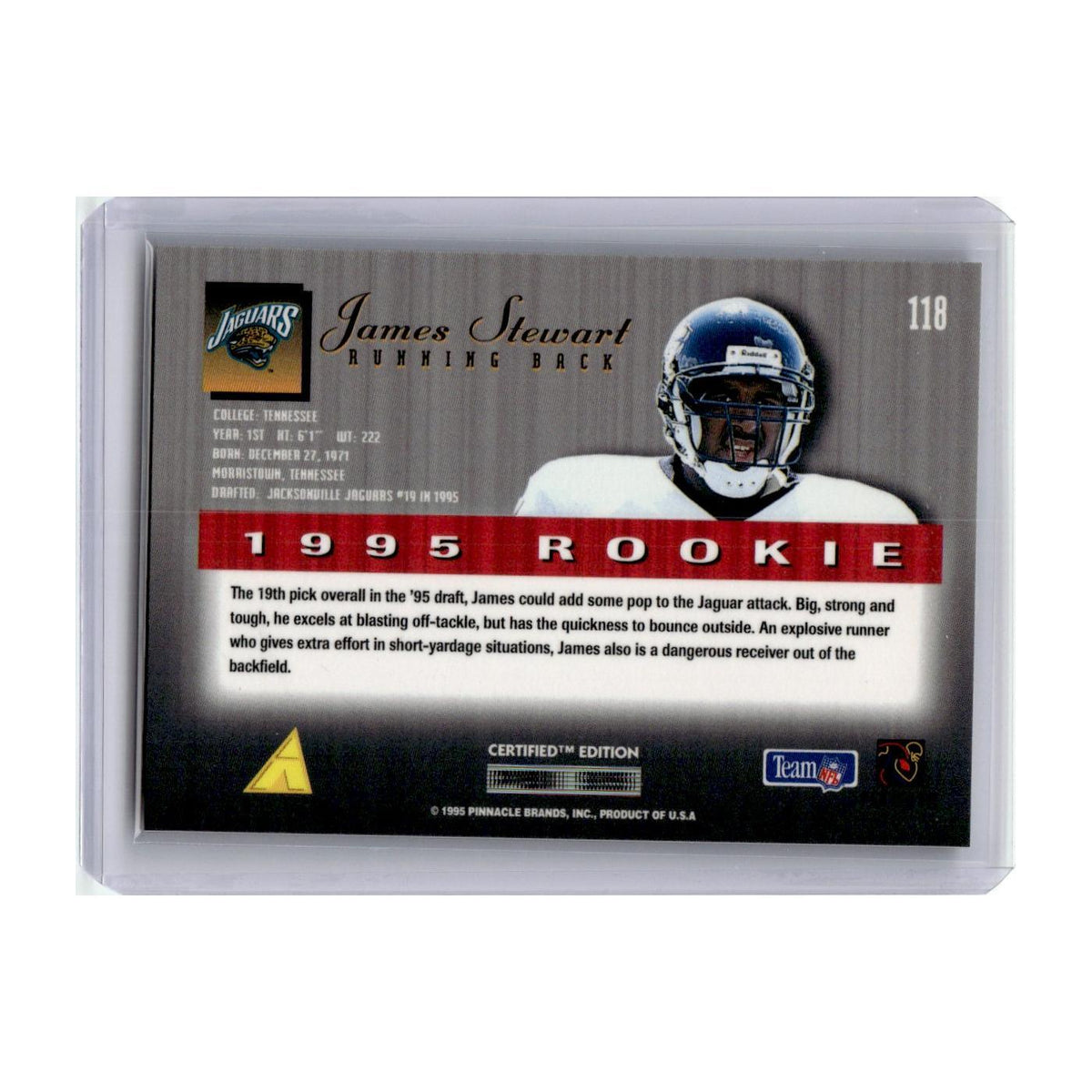 1995 Select Certified James Stewart RC Jaguars #118