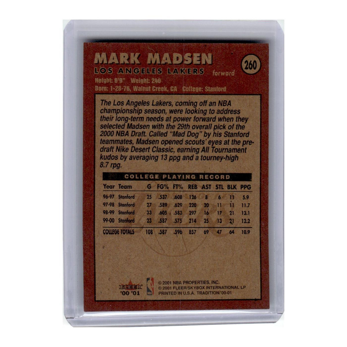 2000 Fleer Tradition Mark Madsen Lakers #260
