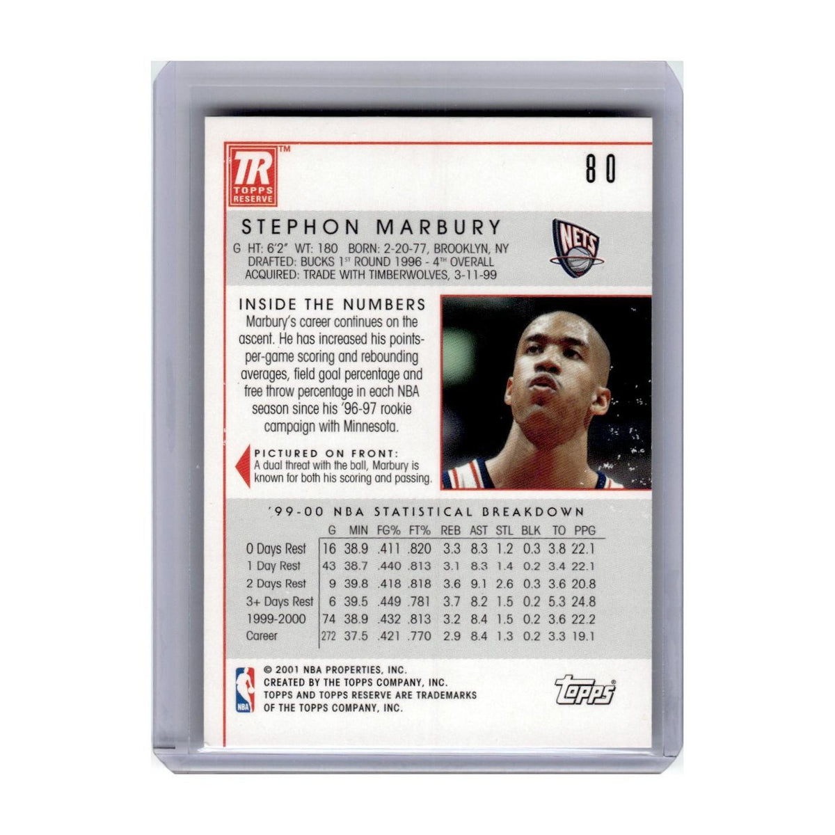 2000 Topps Reserve Stephon Marbury Nets #80