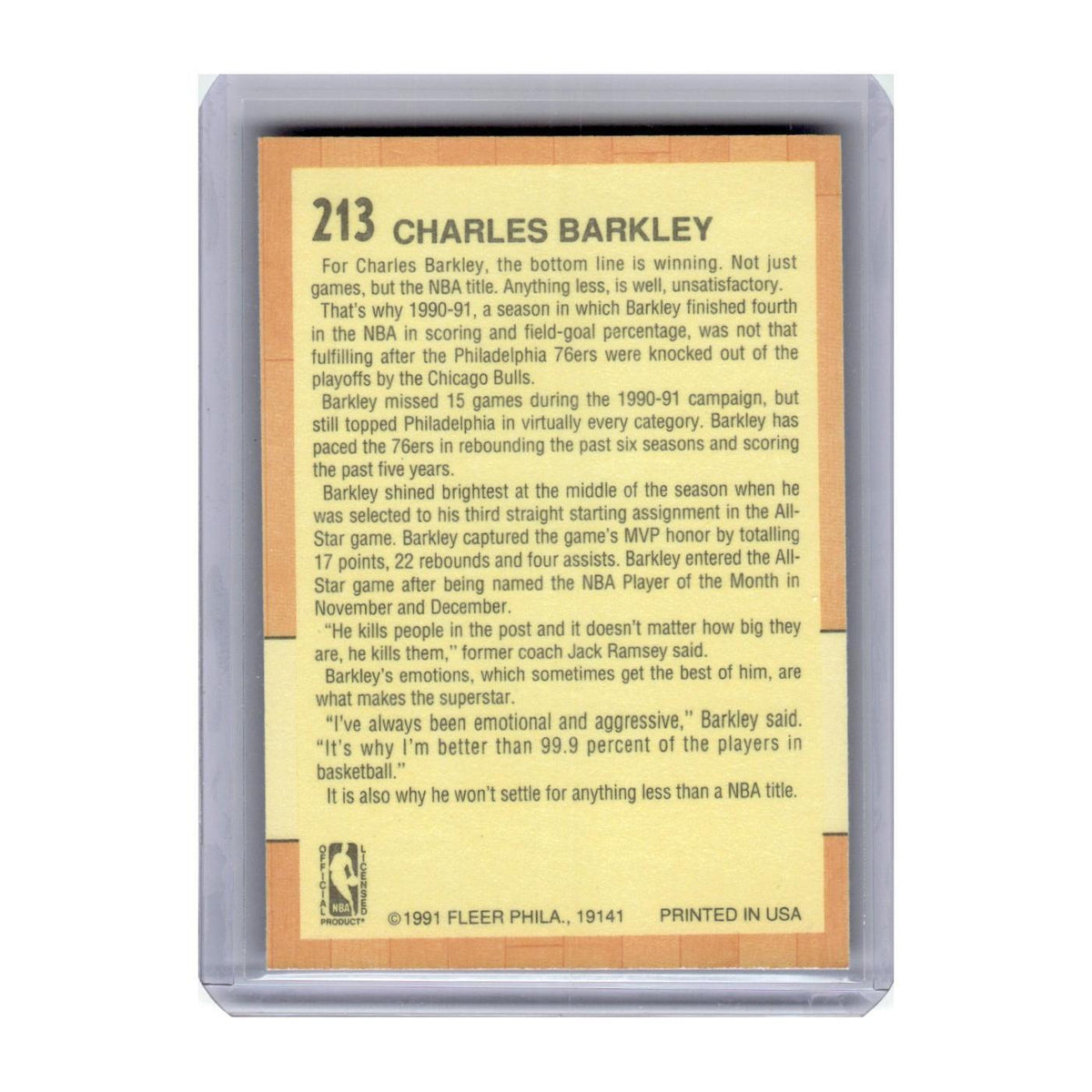 1991 Fleer Charles Barkley 76ers #213