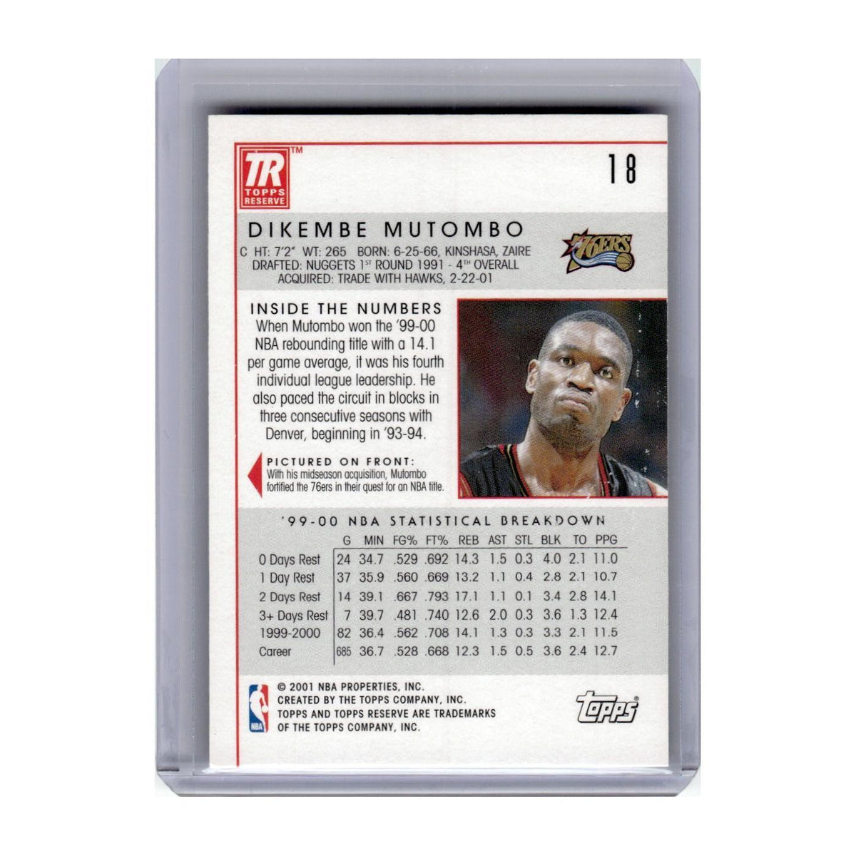 2000 Topps Reserve Dikembe Mutombo 76ers #18