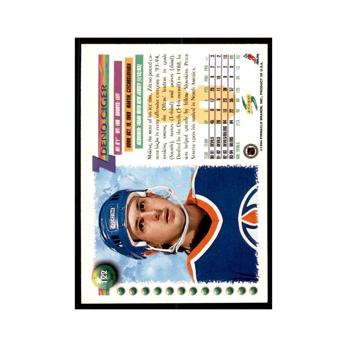 Zdeno Ciger 1994 Score #122 Hockey Cards Hockey Card NM