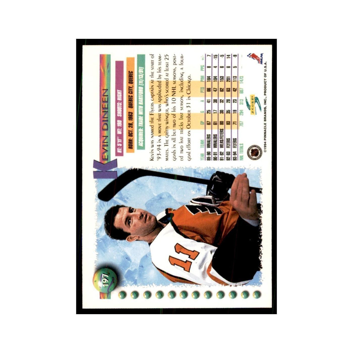 Kevin Dineen 1994 Score #197 Hockey Cards Hockey Card NM