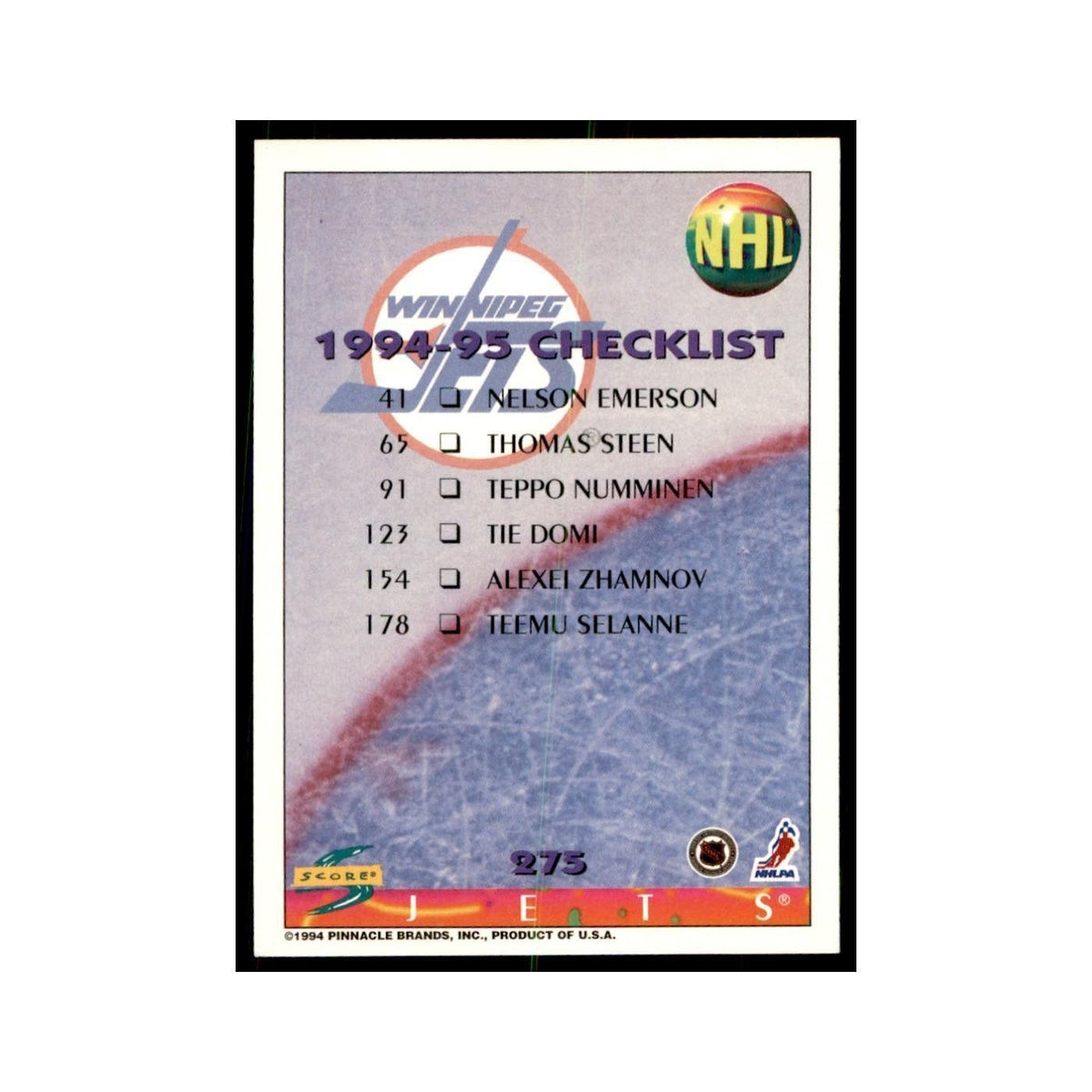 Checklist 1994 Score #275 Hockey Cards Hockey Card NM