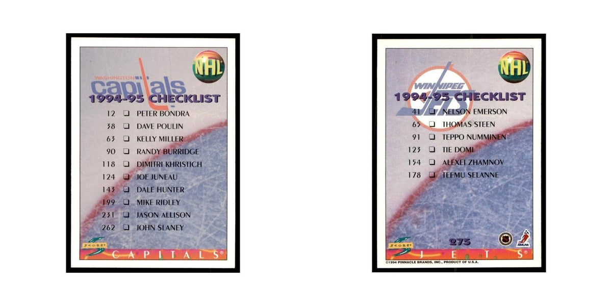 Checklist 1994 Score #275 Hockey Cards Hockey Card NM