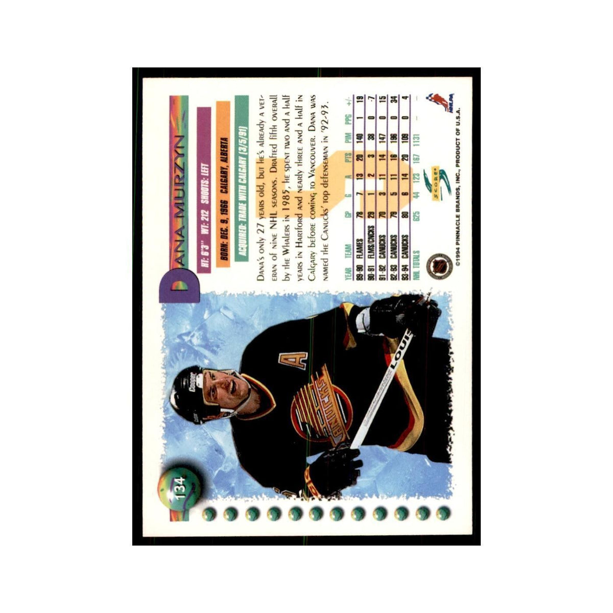 Dana Murzyn 1994 Score #134 Hockey Cards Hockey Card NM