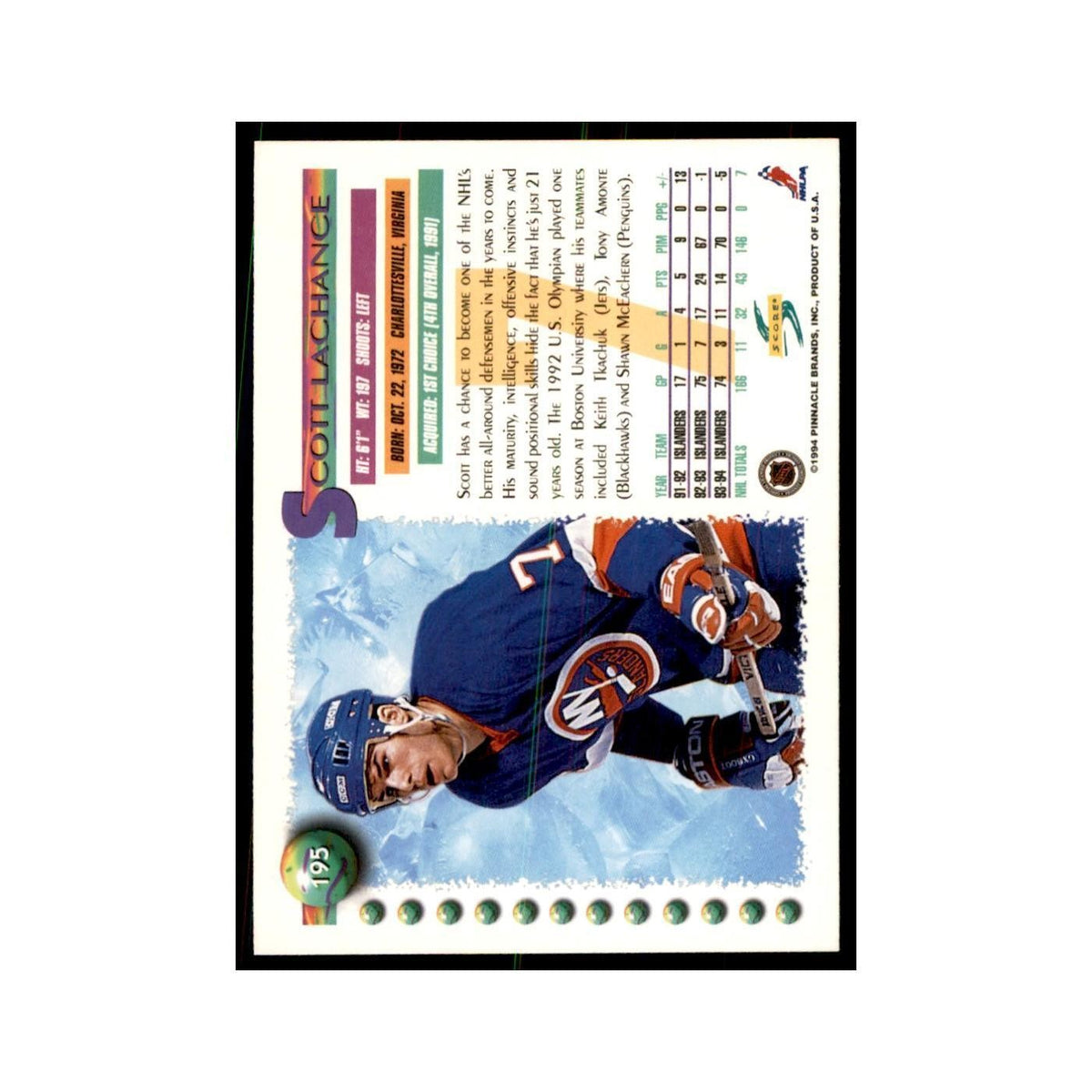 Scott Lachance 1994 Score #195 Hockey Cards Hockey Card NM