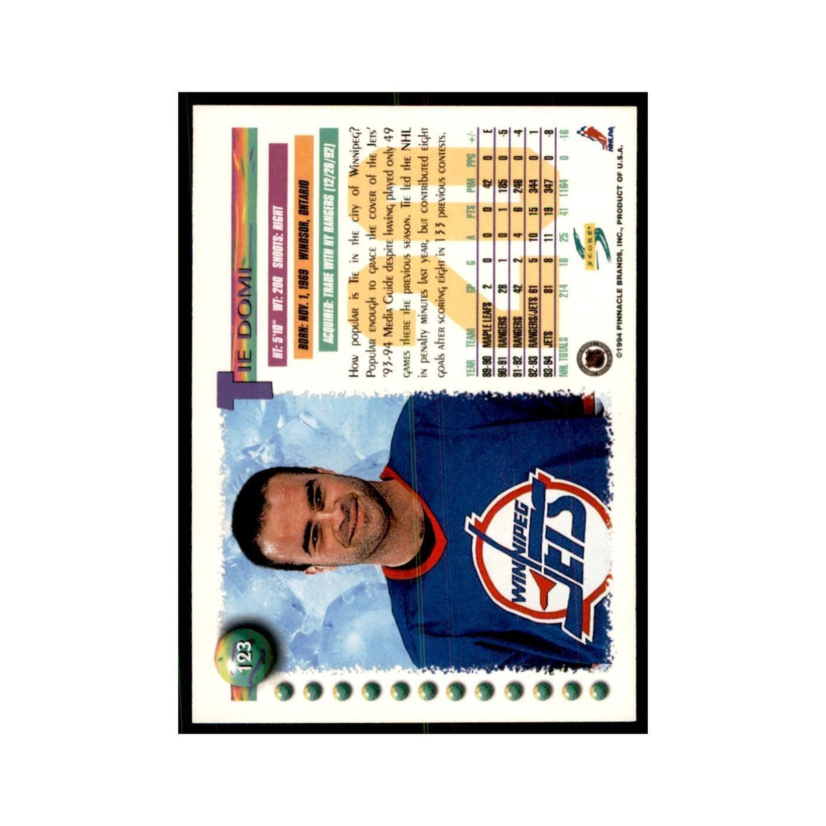 Tie Domi 1994 Score #123 Hockey Cards Hockey Card NM