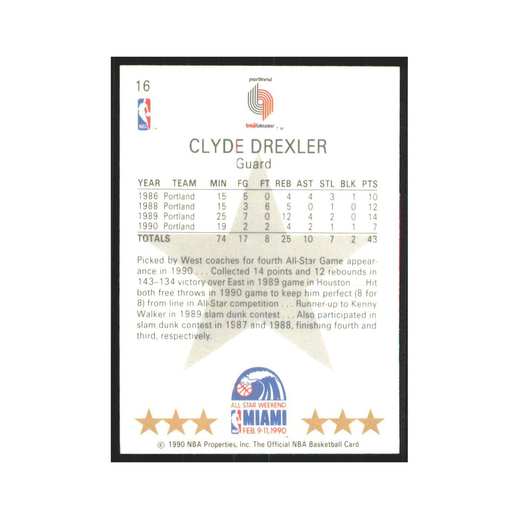 Clyde Drexler 1990 NBA Hoops #16 Portland Trail Blazers Basketball Card NM