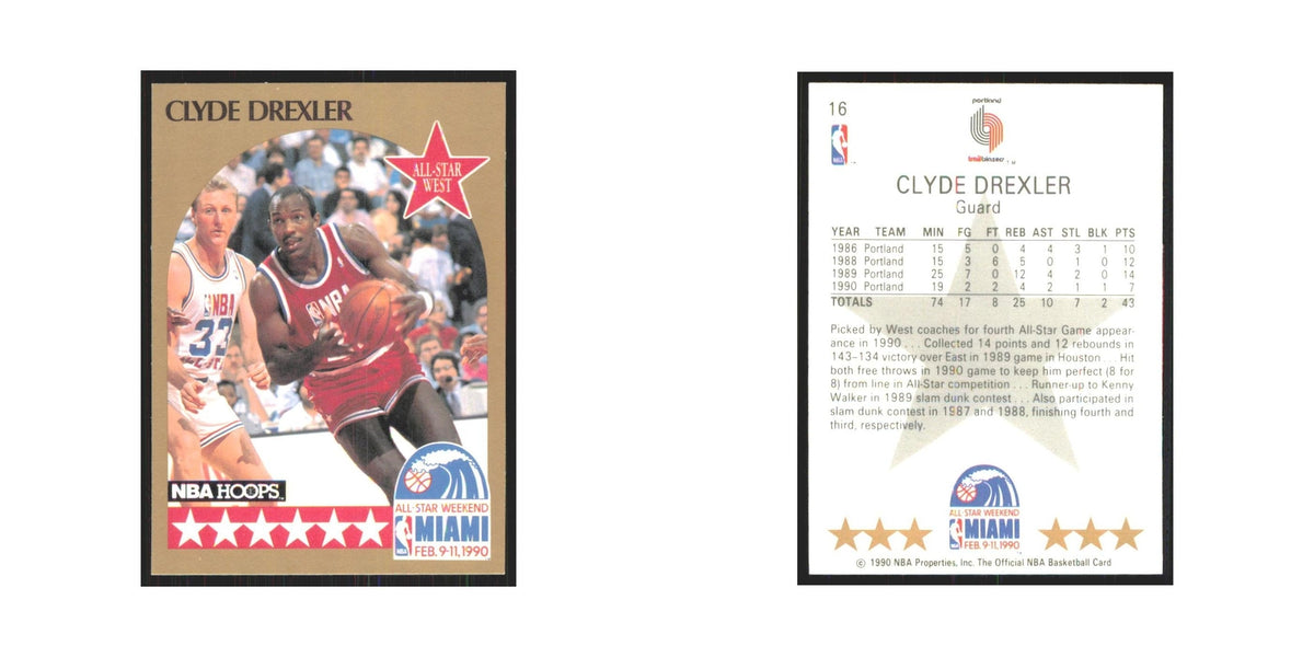 Clyde Drexler 1990 NBA Hoops #16 Portland Trail Blazers Basketball Card NM