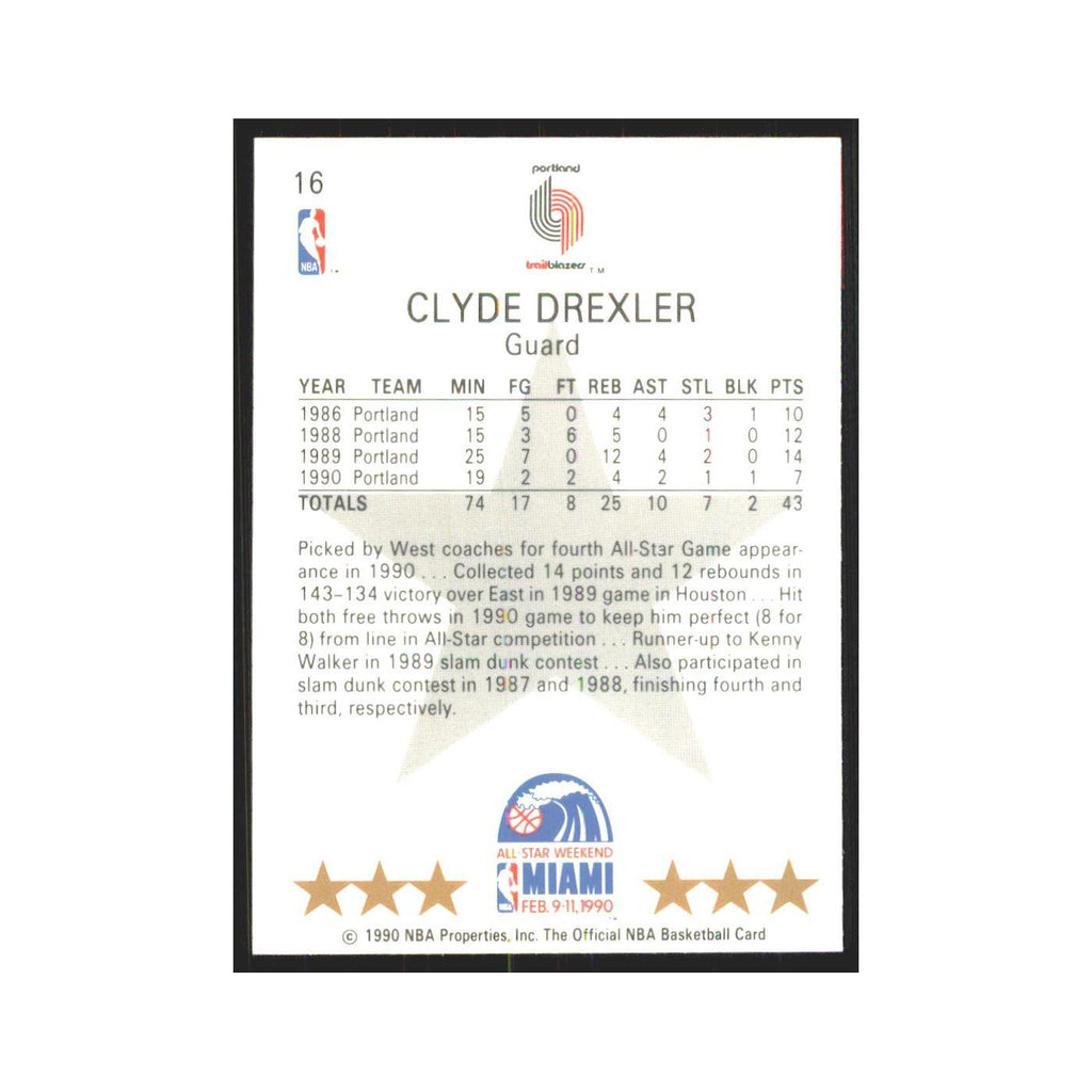 Clyde Drexler 1990 NBA Hoops #16 Portland Trail Blazers Basketball Card NM