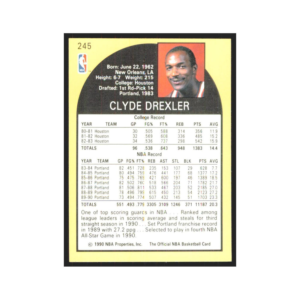 Clyde Drexler 1990 NBA Hoops #245 Portland Trail Blazers Basketball Card NM