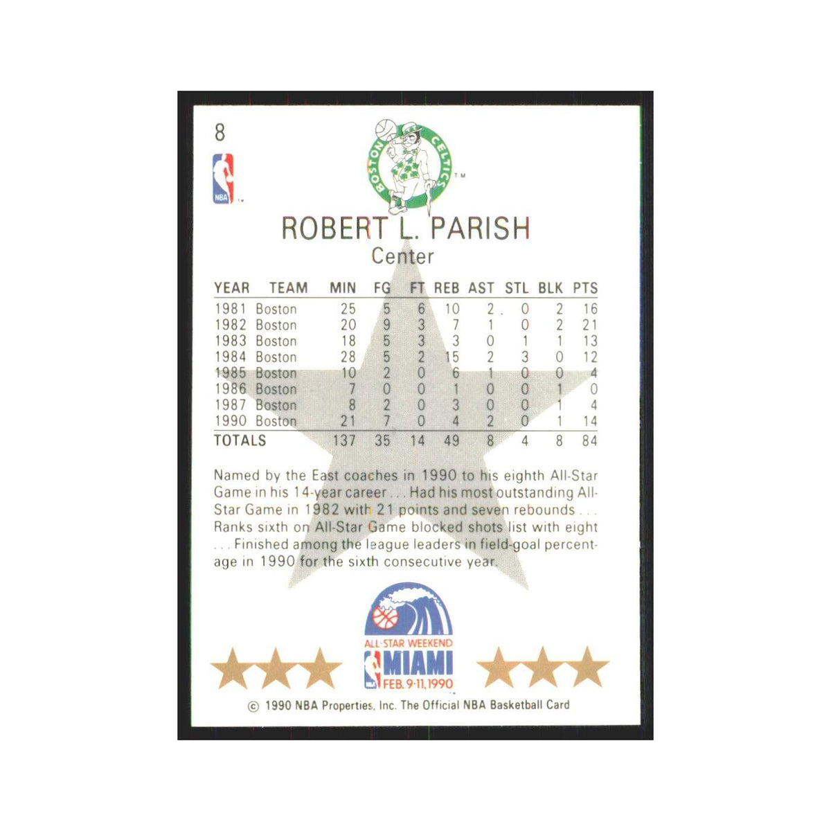 Robert Parish 1990 NBA Hoops #8 Boston Celtics Basketball Card NM